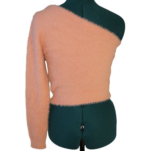 Le Lis Fuzzy One Shoulder Sweater Light Pink Long Sleeve Crop Top Women’s S - Picture 3 of 8